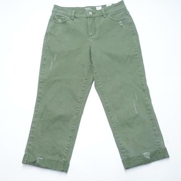 Time and Tru Jeans Women's 6 Green Denim Stretch Mid-Rise Distressed Zip Fly - Picture 1 of 8